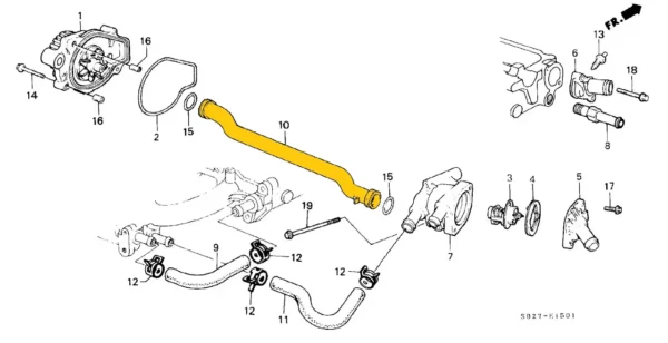 Coolant pipe 19505PE0000 for Honda. Stainless Steel - Image 2