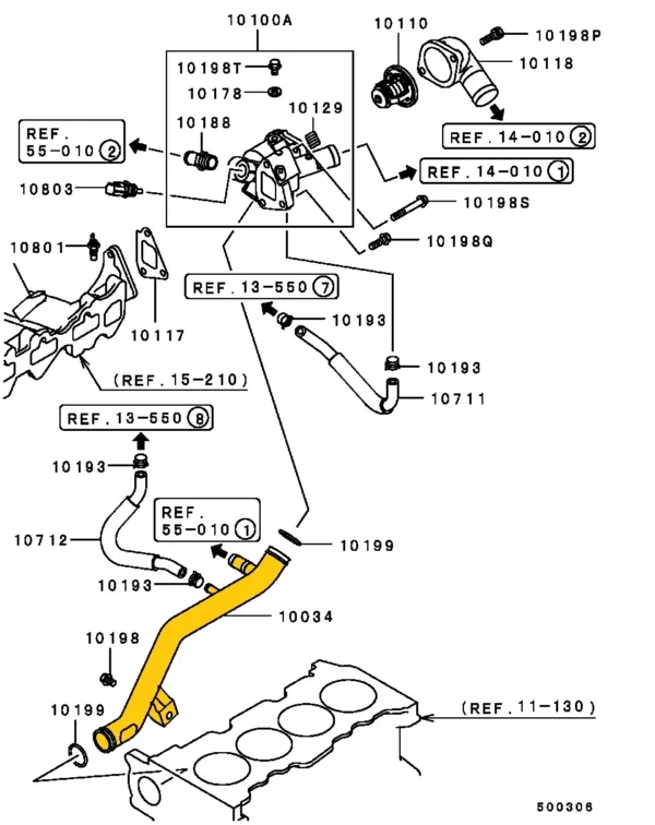 Coolant pipe MD356315 for Mitsubishi. Stainless Steel - Image 3